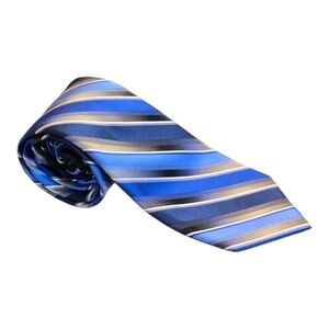 VANHEUSEN 100% Silk Men’s Blue Silver Striped Tie Classic Formal 58" x 31/8"